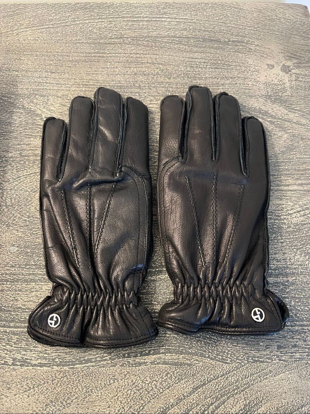 Giorgio Armani Black Deer Leather & Cashmere Lined Gloves